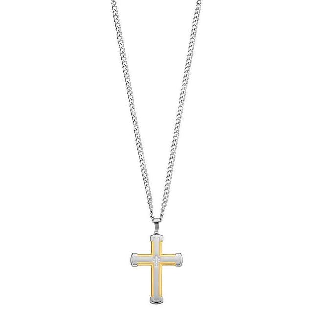 Diamond Brilliance Mens Gold Tone Stainless Steel 1/10 Carat T.W. Lab-Created Diamond Cross Pendant Necklace White Product Image