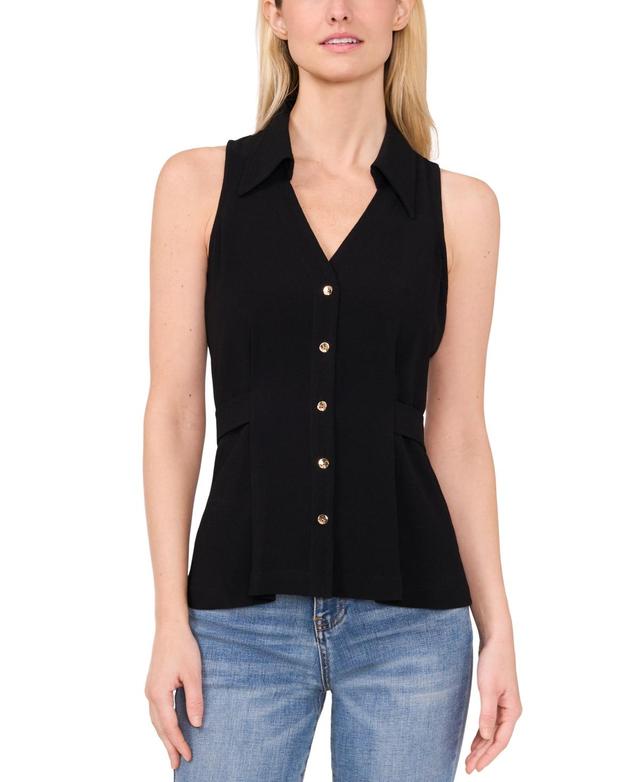 CeCe Womens Sleeveless Button Down Collared Blouse Product Image