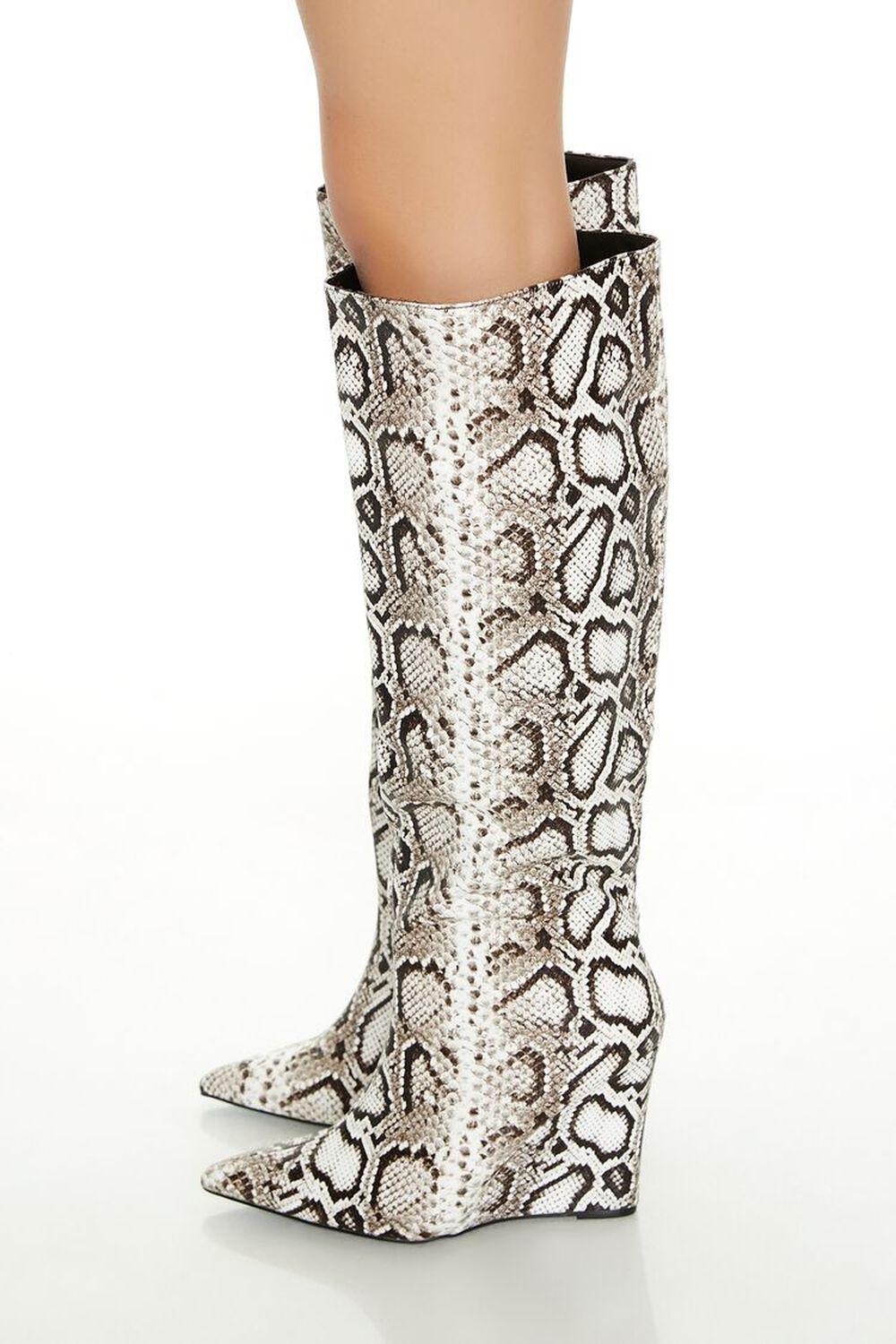 Snake Print Faux Leather Wedge Boots | Forever 21 Product Image