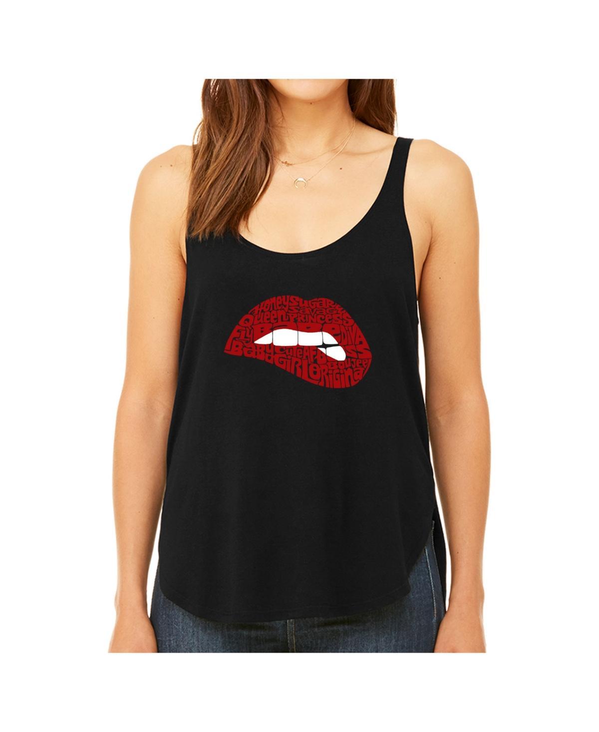 La Pop Art Womens Premium Word Art Flowy Tank Top- Savage Lips Product Image