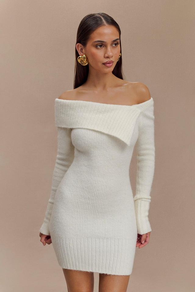 Stephanie Asymmetric Knit Mini Dress - Ivory Product Image