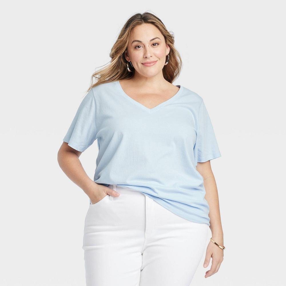 Womens Short Sleeve V-Neck T-Shirt - Ava & Viv Powder Blue 2X Product Image