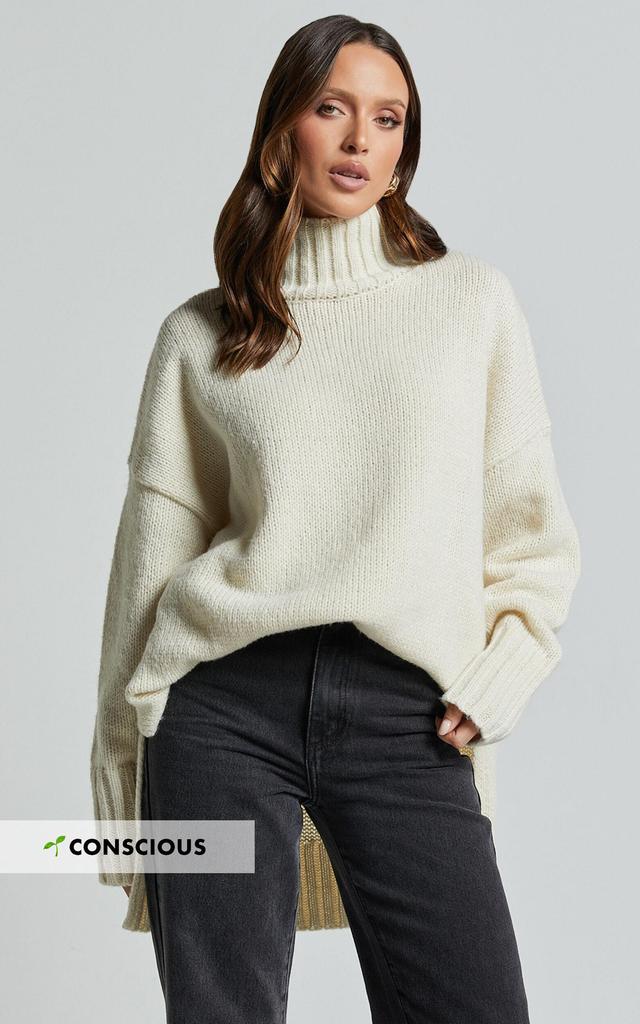 Josie Jumper - Oversized Turtle Neck Recycled Knitted Jumper in Cream Product Image