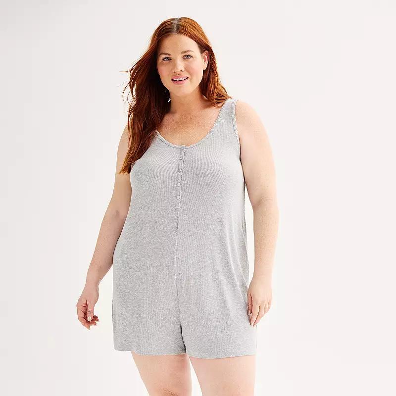 Plus Size Sonoma Goods For Life Rib Knit Sleep Romper, Womens Medium Cumulus Grey Product Image