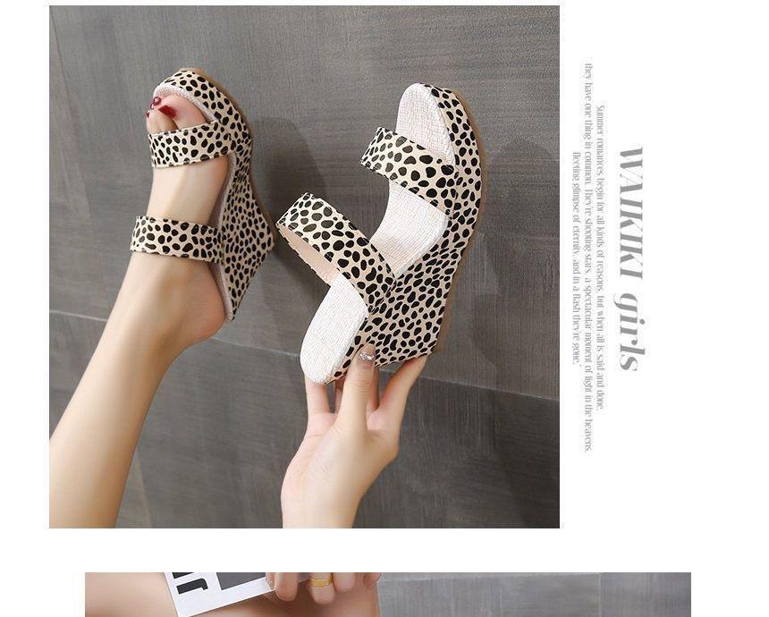 Leopard Print Platform Wedge Heel Slide Sandals Product Image