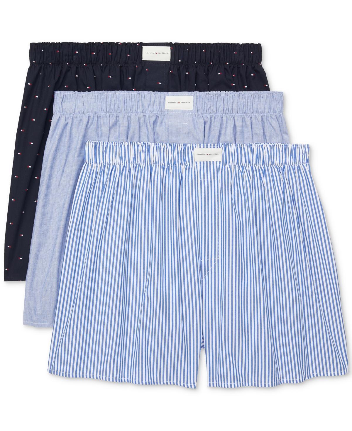 Tommy Hilfiger Cotton Classics Woven Boxer 3-Pack (Paris Blue) Men's Underwear Product Image