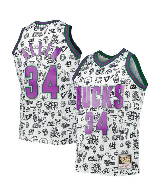 Mens Mitchell & Ness Ray Allen Milwaukee Bucks 2000-01 Hardwood Classics Doodle Swingman Jersey Product Image