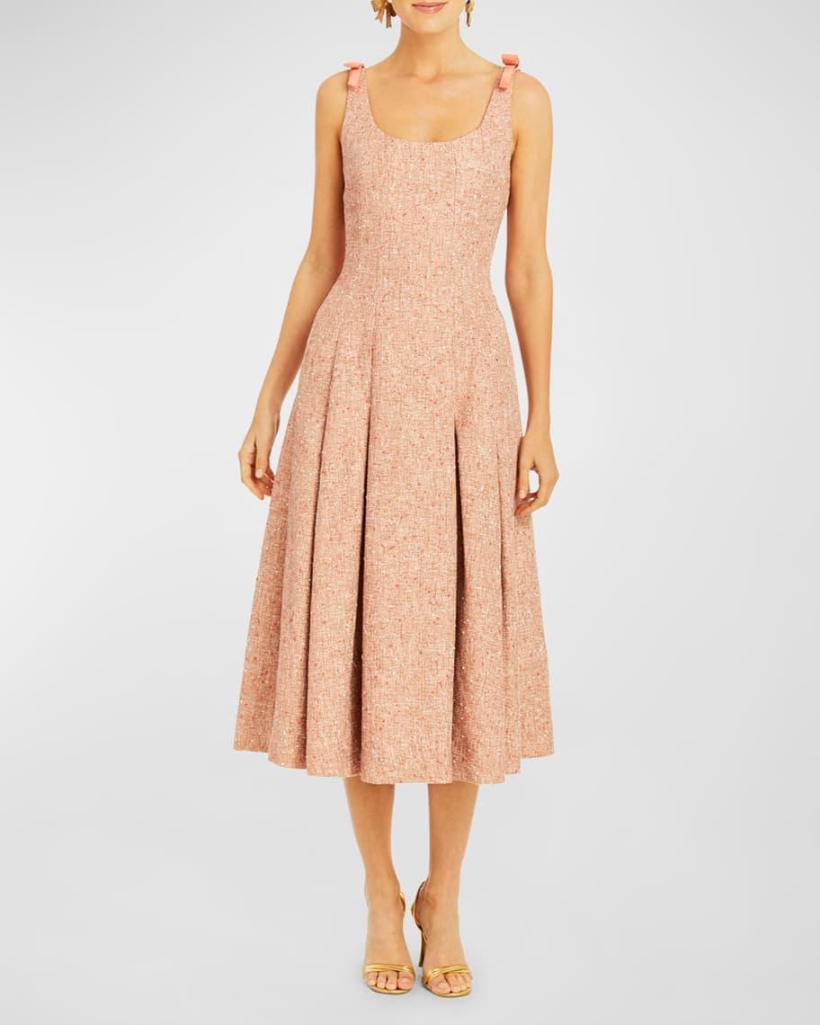 Gillian Pleated Tweed Midi Dress Product Image