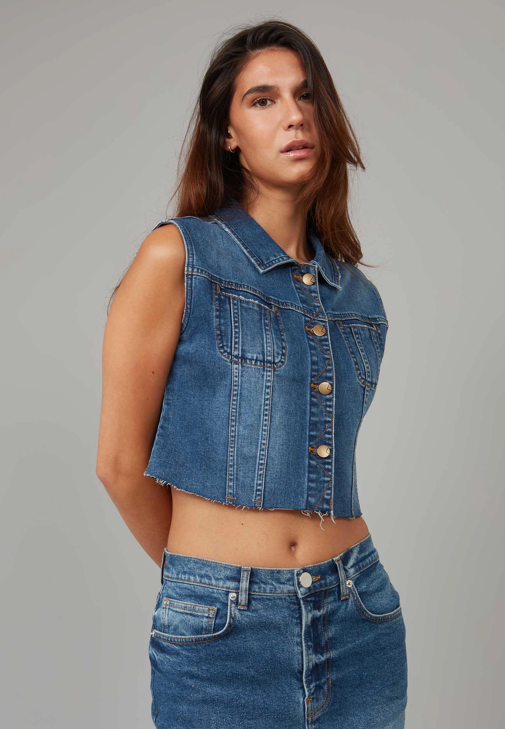 Lola Jean Gabbie Cropped Denim Vest Product Image