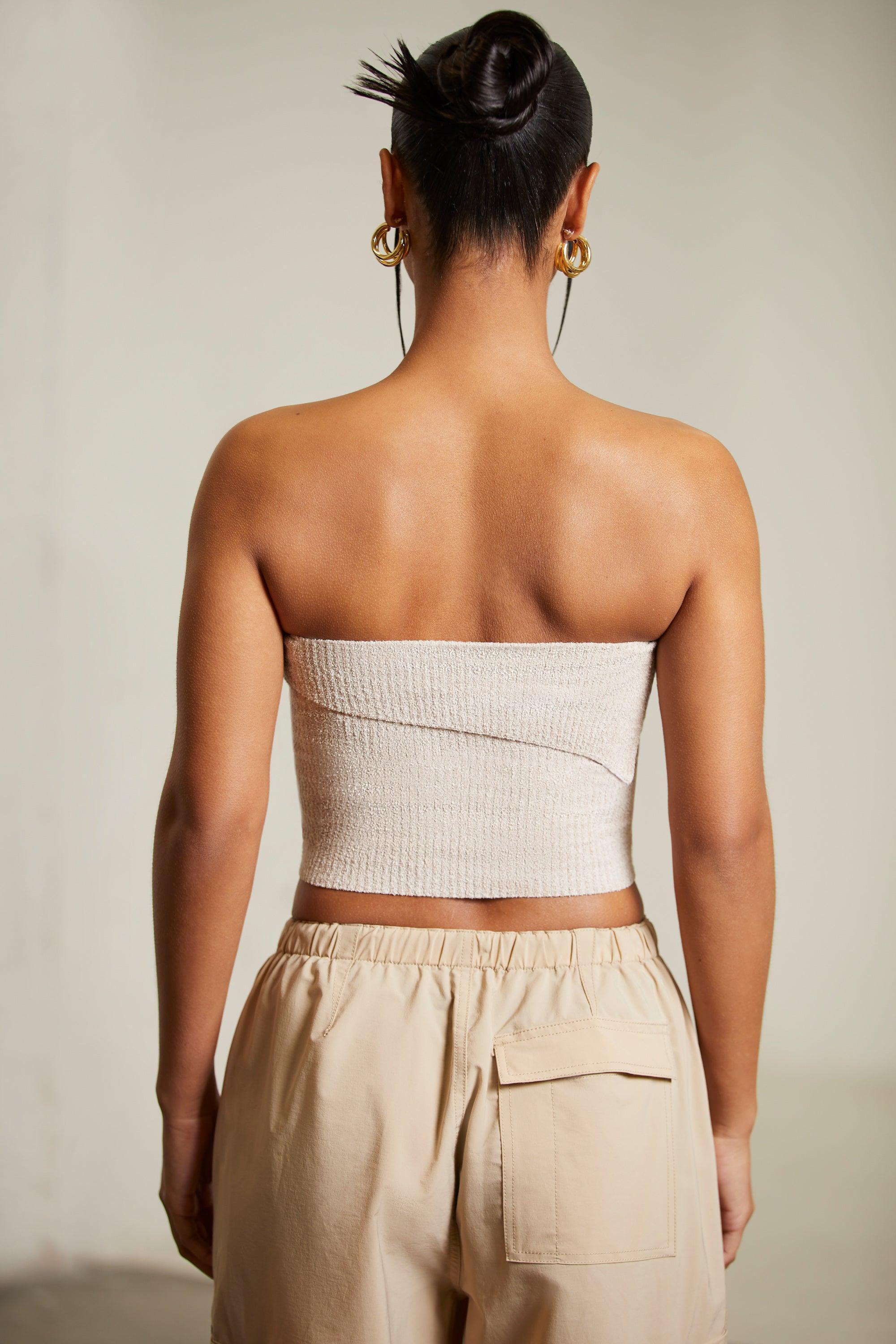 Overlap Bandeau Crop Top in Beige Product Image