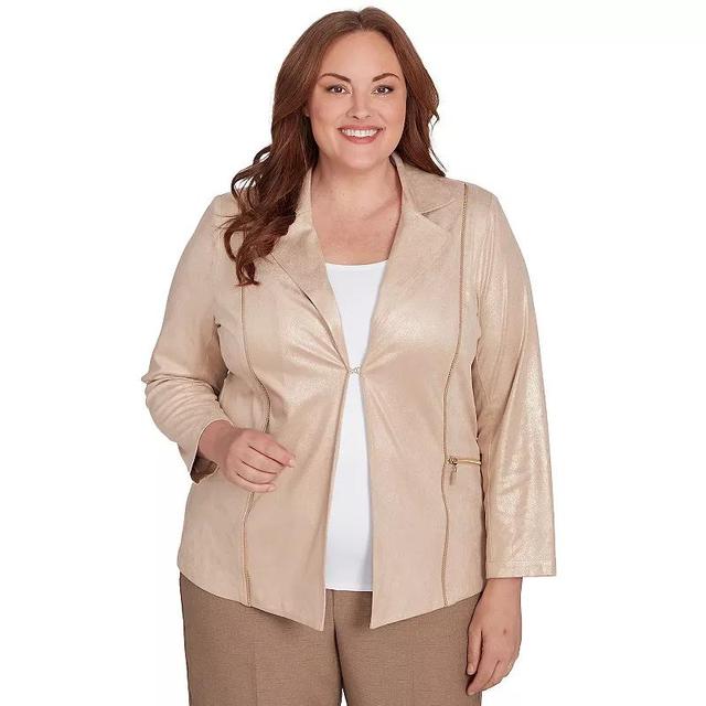 Plus Size Alfred Dunner Shimmer Faux Leather Jacket, Womens Beige Product Image