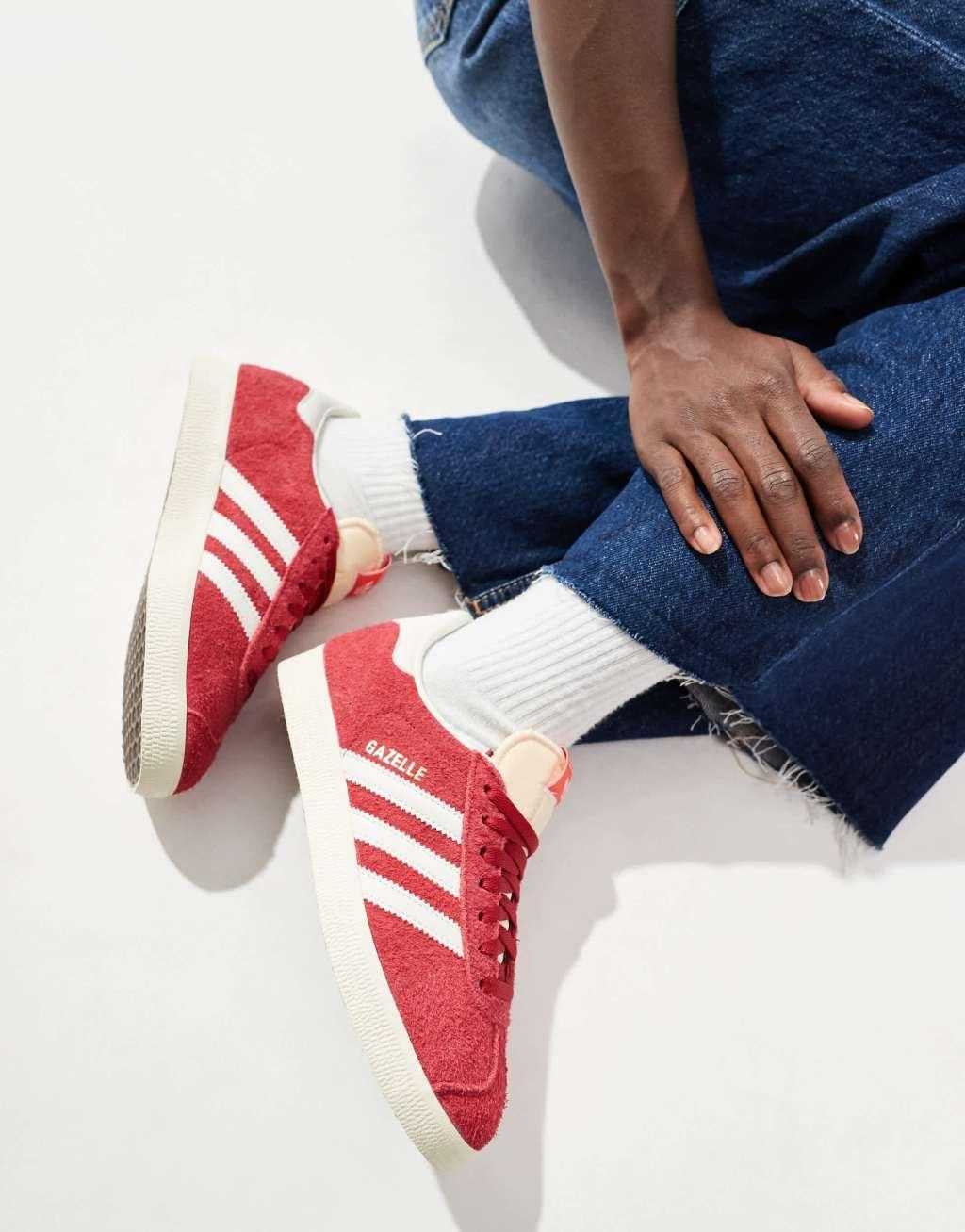 adidas Originals Gazelle sneakers in red and white Product Image