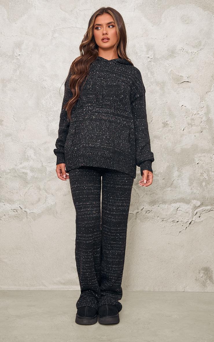 Black Space Dye Knitted Wide Leg Trousers product image