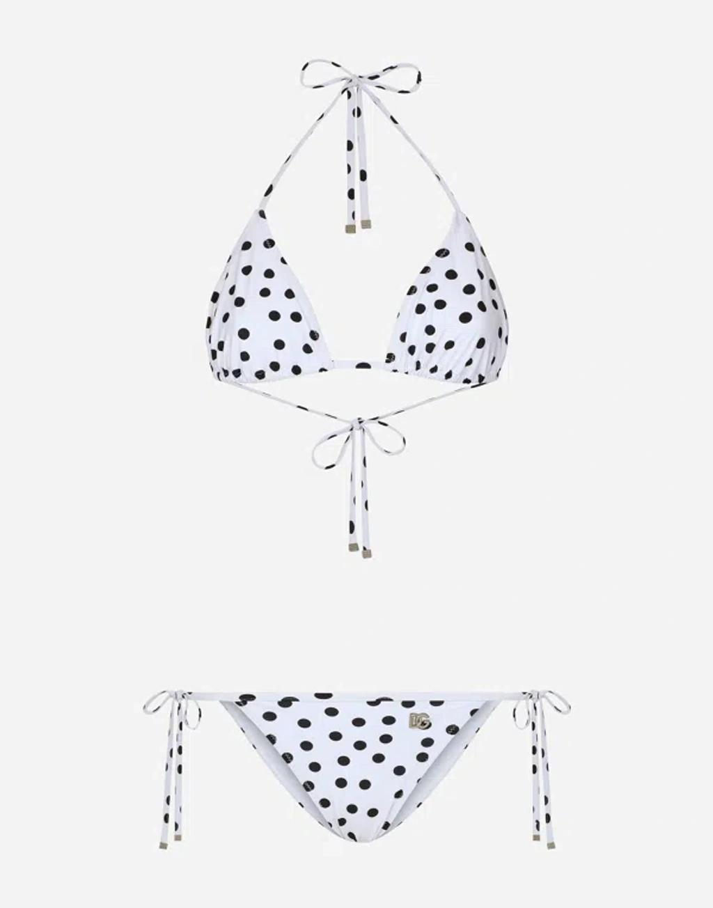 DOLCE & GABBANA Polka Dot-print Triangle-cup Bikini Set In White Product Image