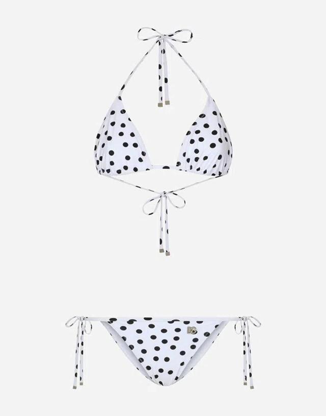 DOLCE & GABBANA Polka Dot-print Triangle-cup Bikini Set In White Product Image