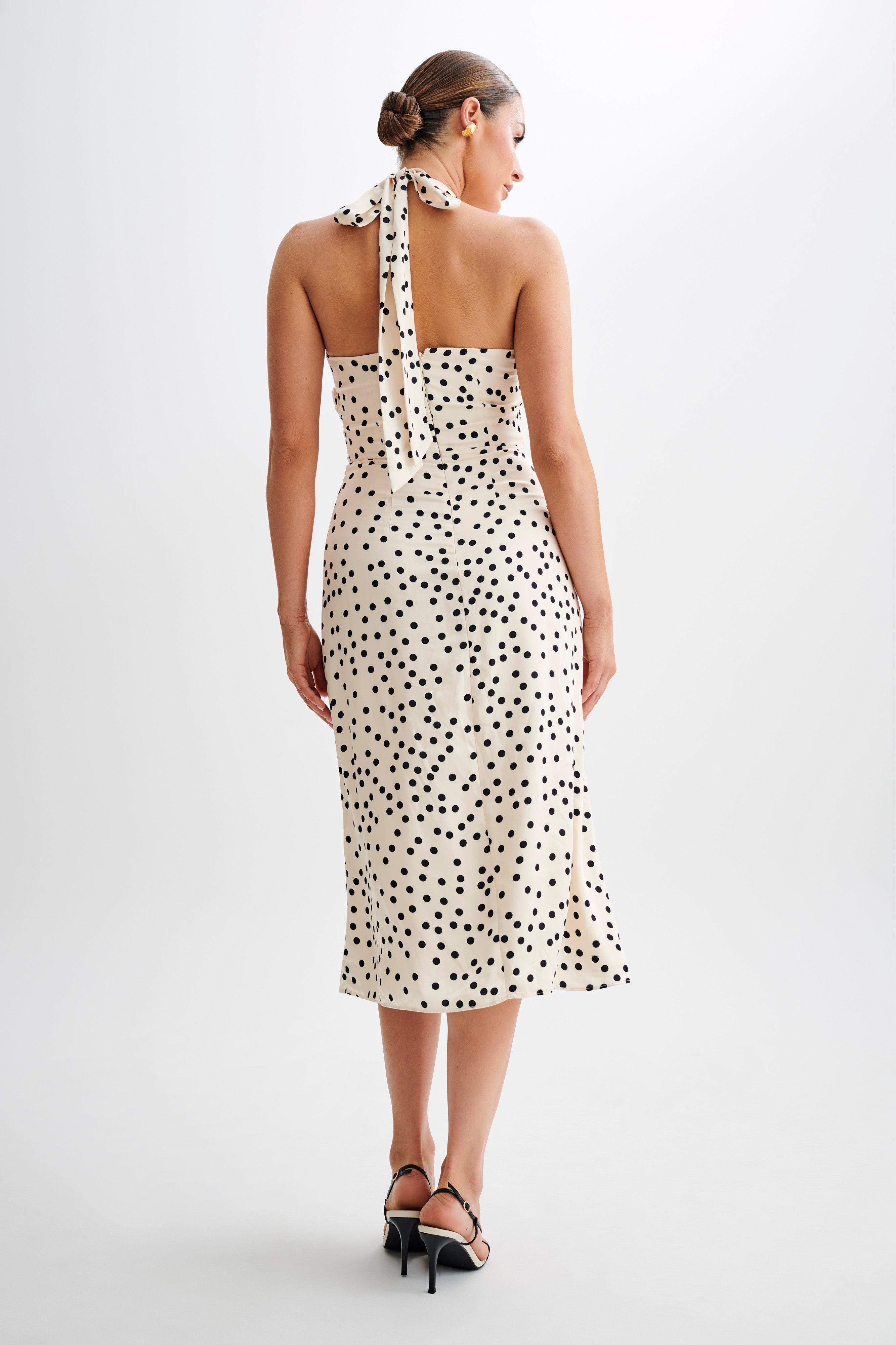 Marguerite Satin Halter Midi Dress - Polkadot Product Image