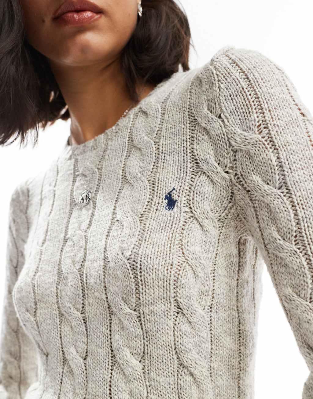 Polo Ralph Lauren Julianna icon logo cotton cable knit sweater in cream Product Image