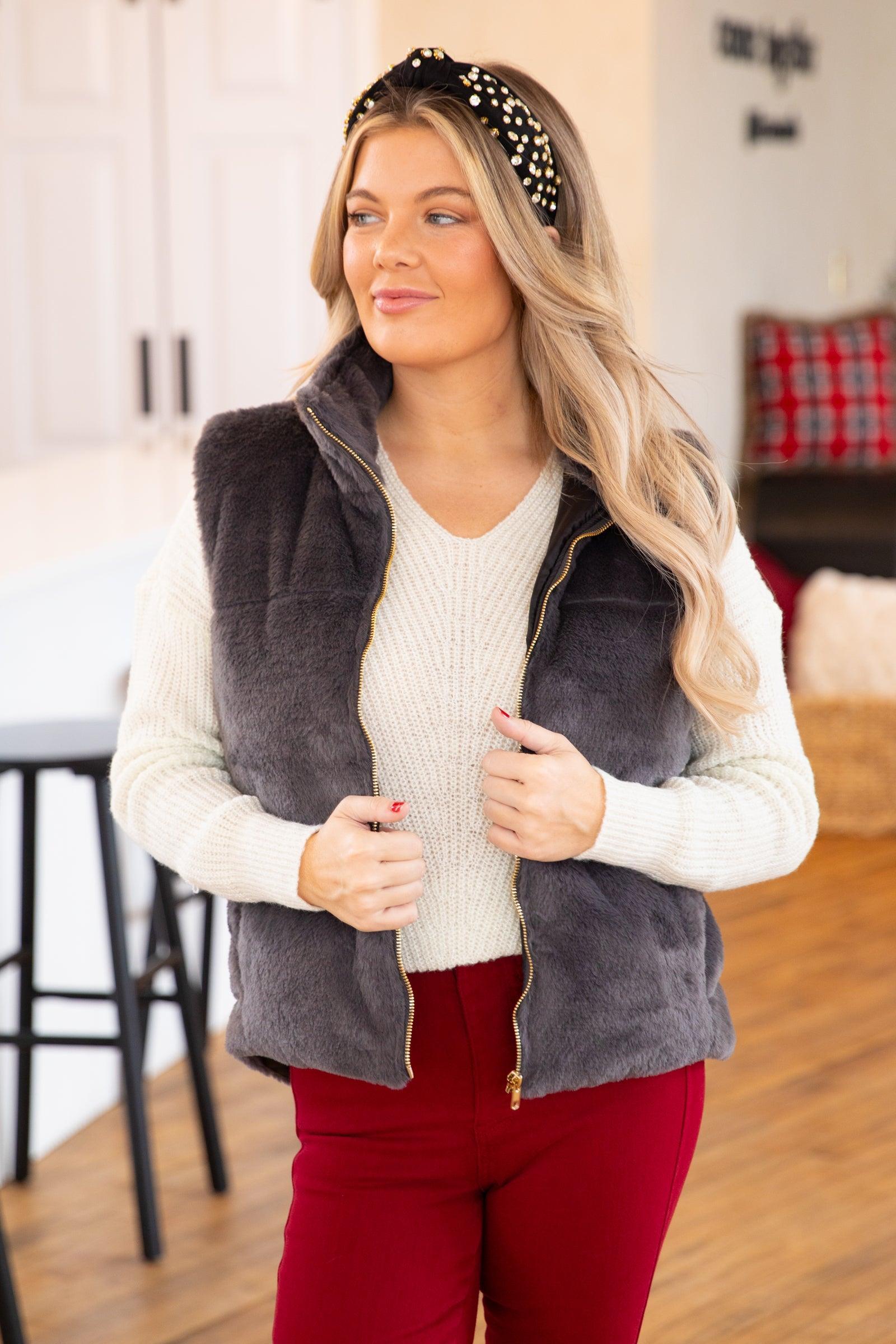 Graphite Faux Fur Full Zip Vest Product Image