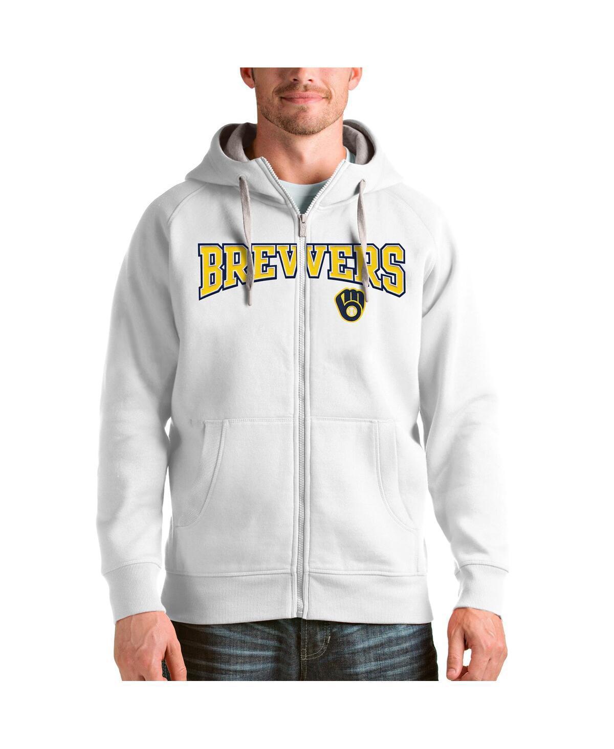 Antigua Mens White Milwaukee Brewers Team Logo Victory Full-Zip Hoodie Product Image