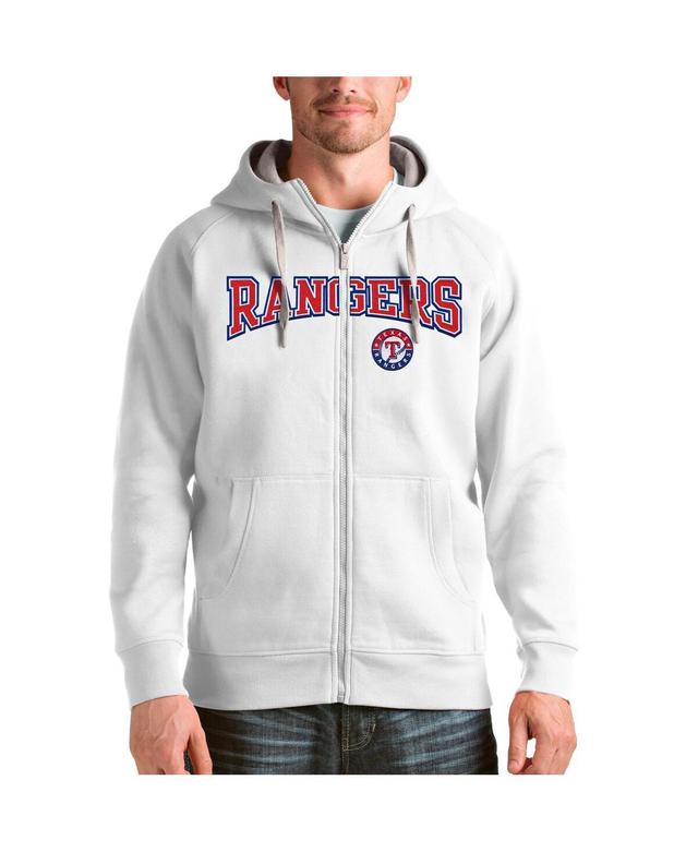 Antigua Mens White Texas Rangers Team Logo Victory Full-Zip Hoodie Product Image