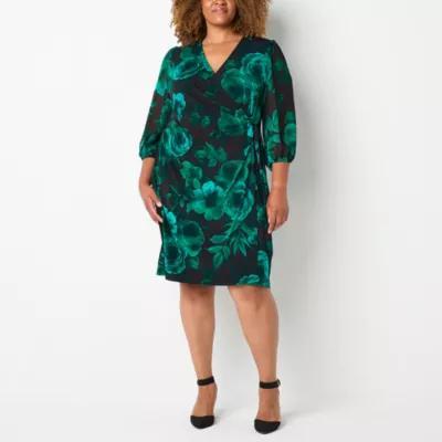 Connected Apparel Womens 3/4 Sleeve Floral Sheath Dress Plus Product Image