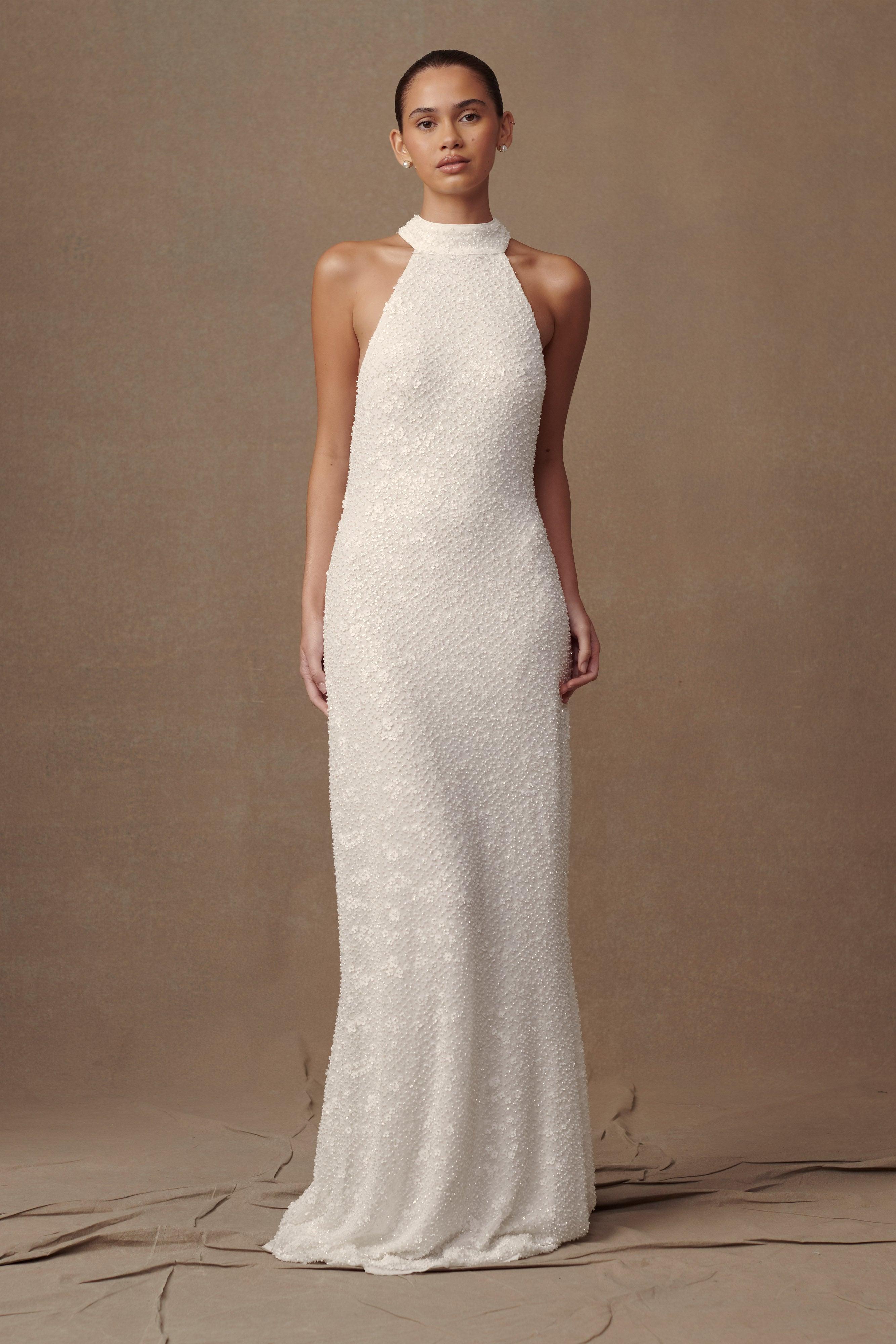 Emery Lace Halter Maxi Dress - White Product Image