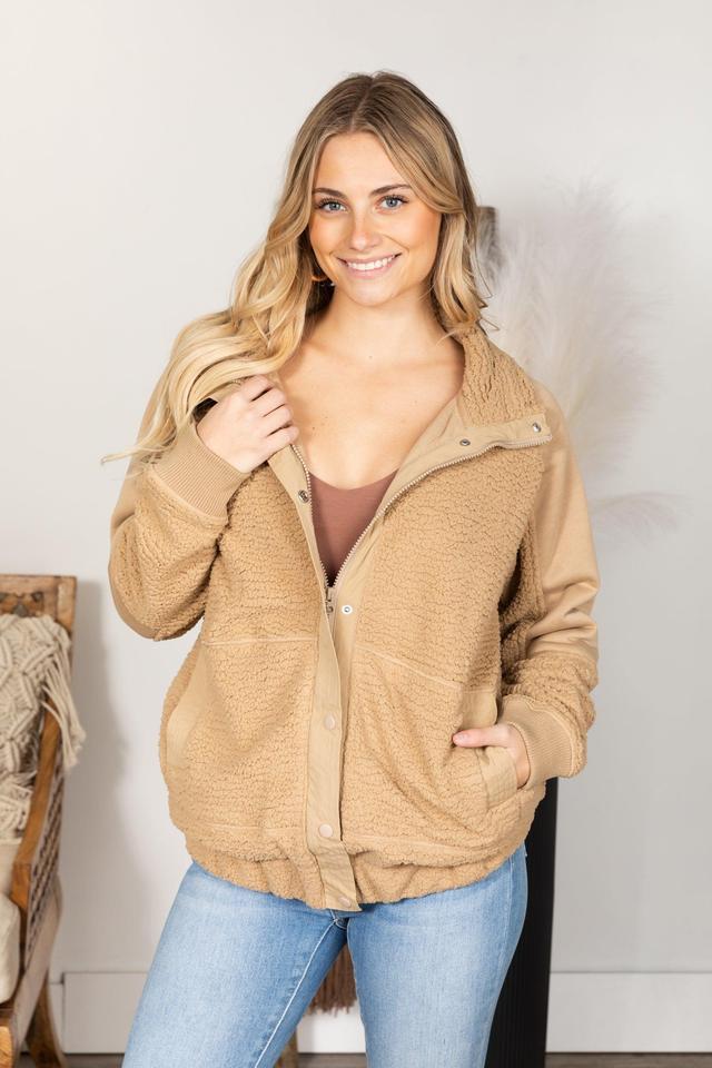 Front Snap Boyfriend Sherpa Jacket Product Image