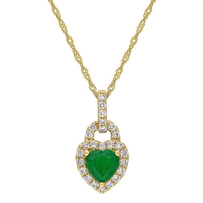 Stella Grace 14k Gold Emerald & 1/4 Carat T.W. Diamond Halo Heart Pendant Necklace, Womens Green Product Image