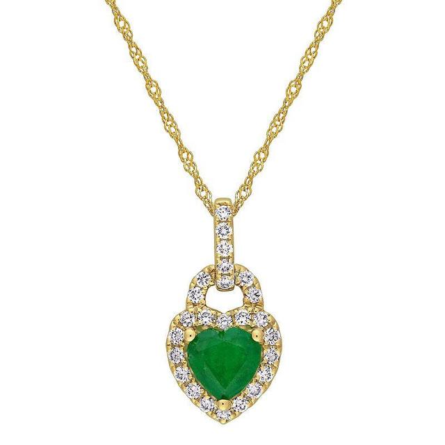 Stella Grace 14k Gold Emerald & 1/4 Carat T.W. Diamond Halo Heart Pendant Necklace, Womens Product Image