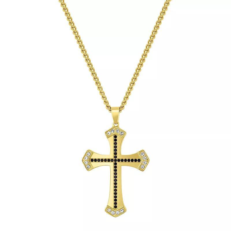 Steel Nation Mens Gold Tone Stainless Steel Cubic Zirconia Religious Cross Pendant Necklace Product Image