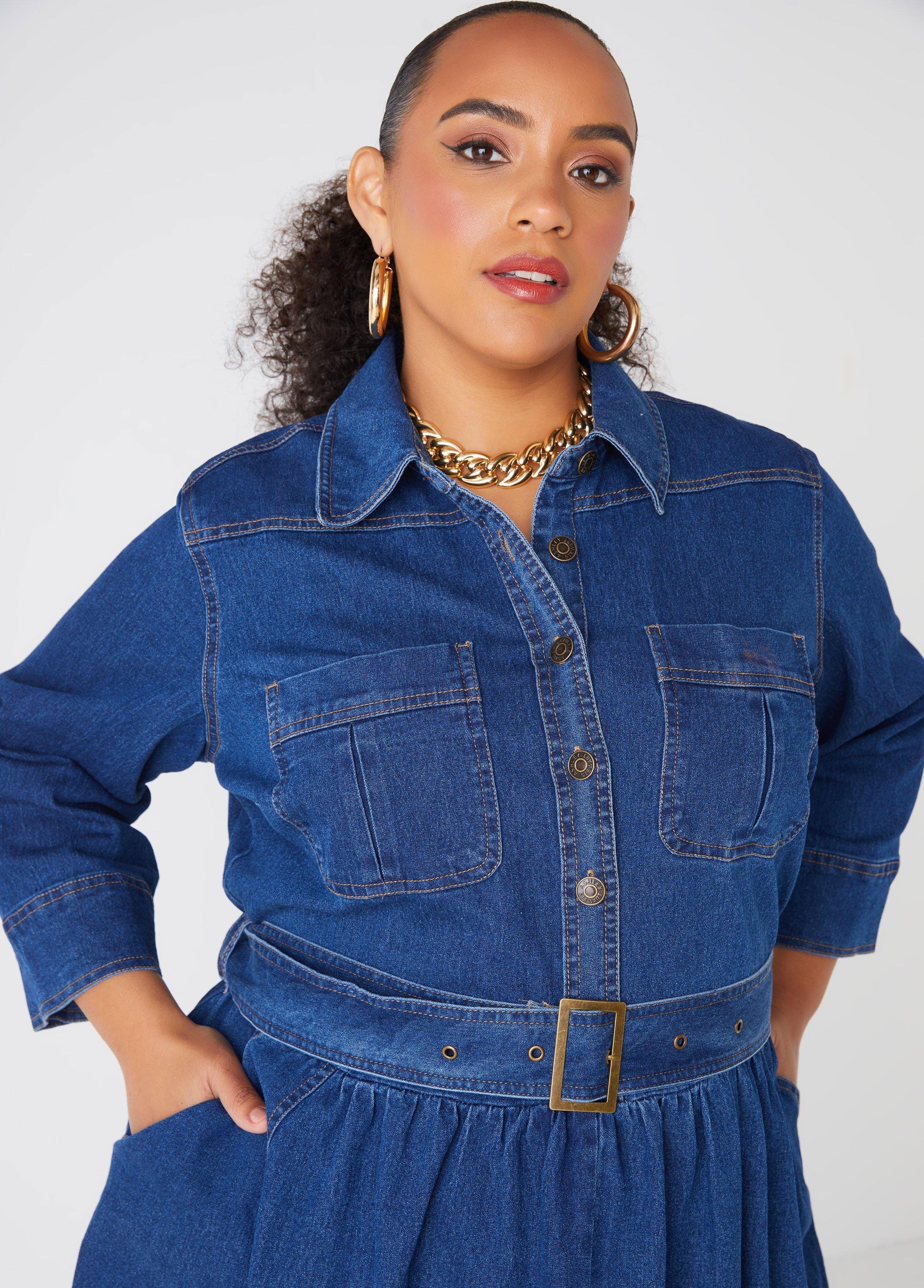 Belted Denim A Line Dress Product Image