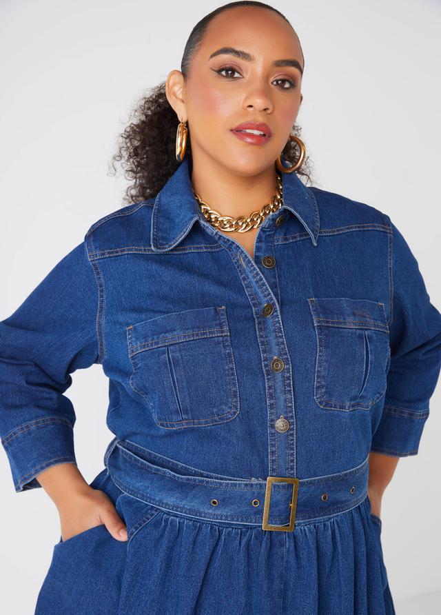 Plus Size Belted Denim A Line Dress Ashley Stewart Product Image