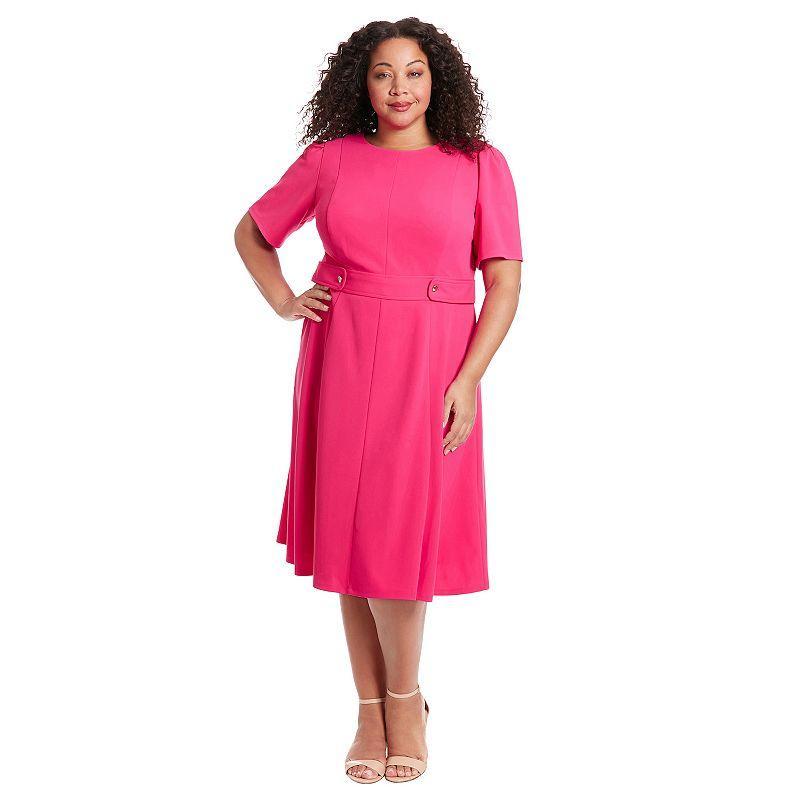 Plus Size London Times Short Sleeve Fit & Flare Midi Dress, Womens Purple Product Image