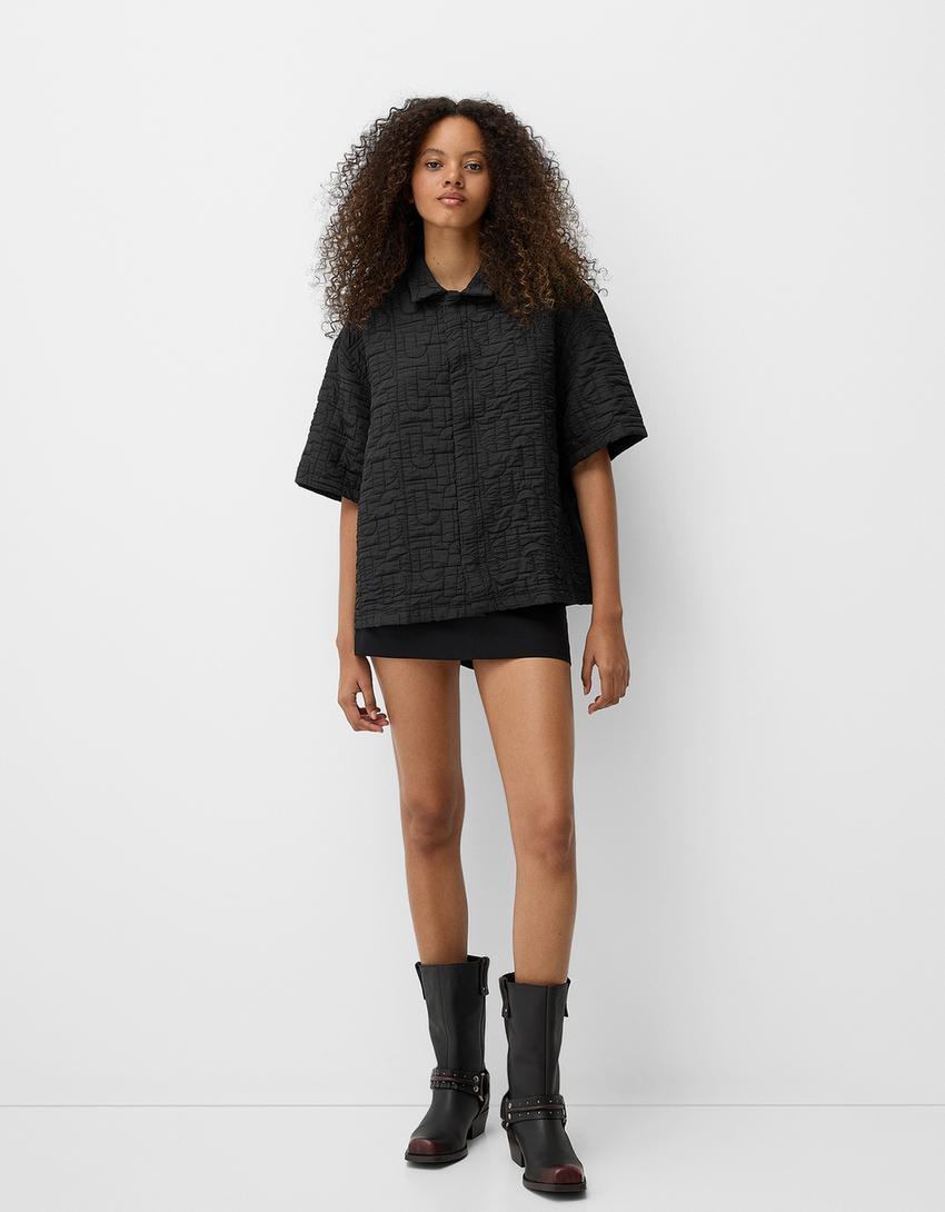 Quilted short sleeve boxy fit shirt Product Image