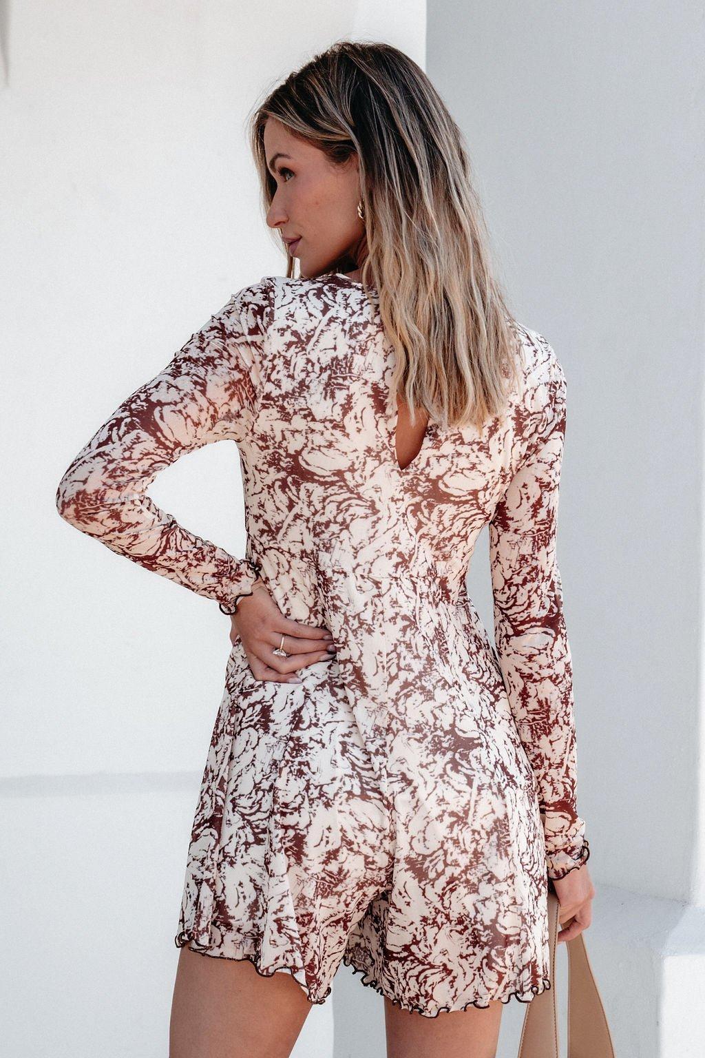 Brown Floral Print Romper Dress - DOORBUSTER Product Image