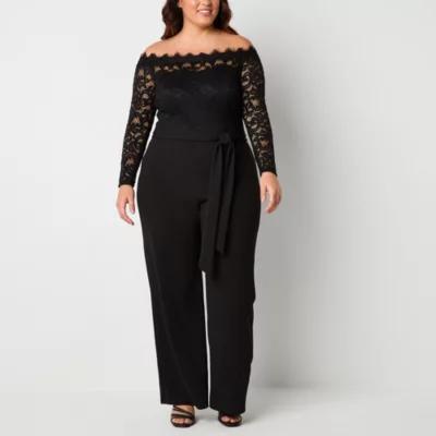 Premier Amour Off The Shoulder Womens Long Sleeve Jumpsuit-Plus Product Image