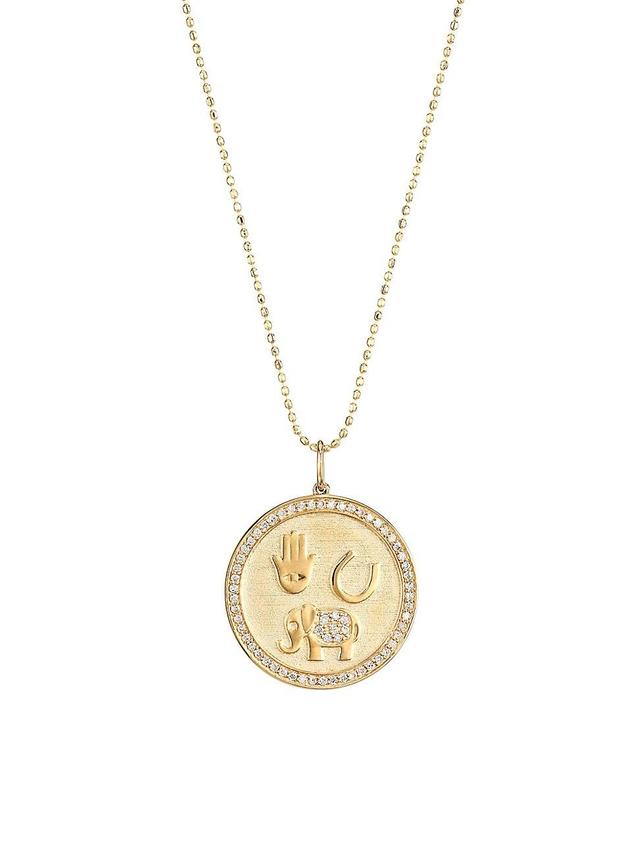 Womens 14K Yellow Gold & Diamond Luck and Protection Coin Charm Necklace Product Image