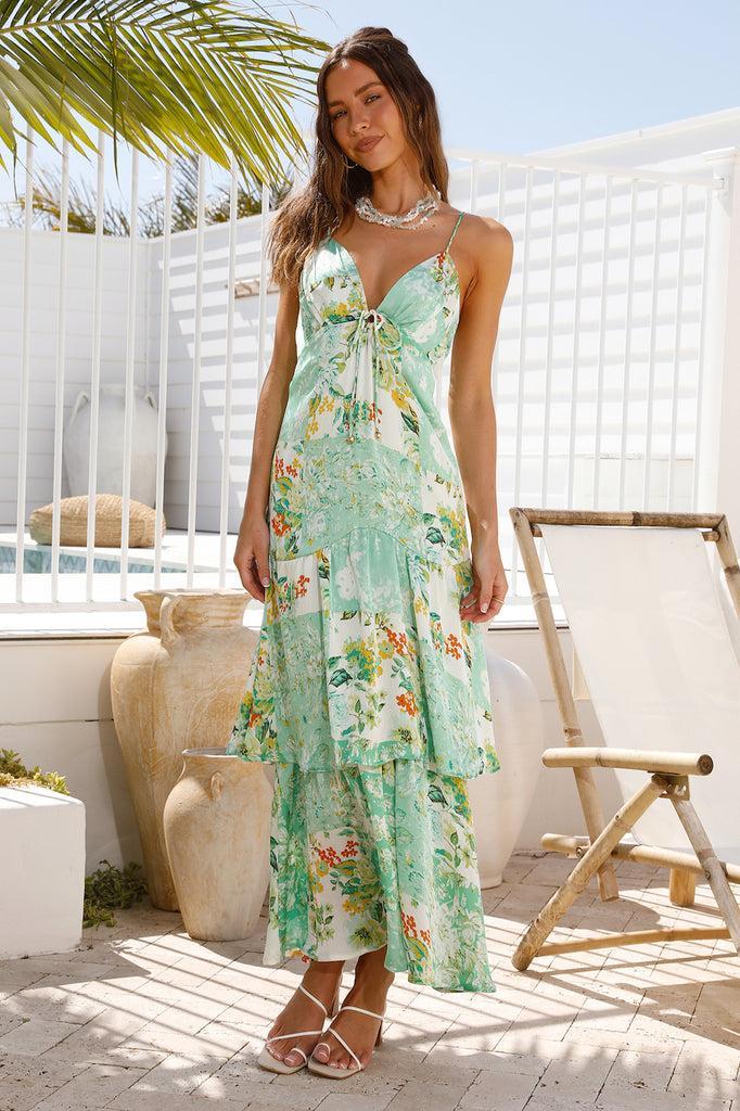 Flower Garden Maxi Dress Green Product Image