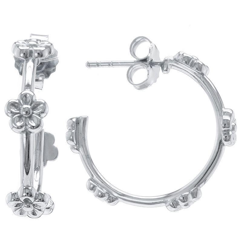 Judy Crowell Sterling Silver Flower Hoop Earrings, Womens Product Image