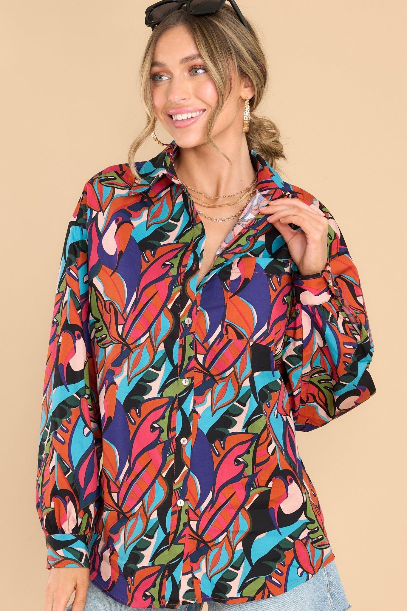 Palms Away Loving Thoughts Blue Multi Print Top Product Image