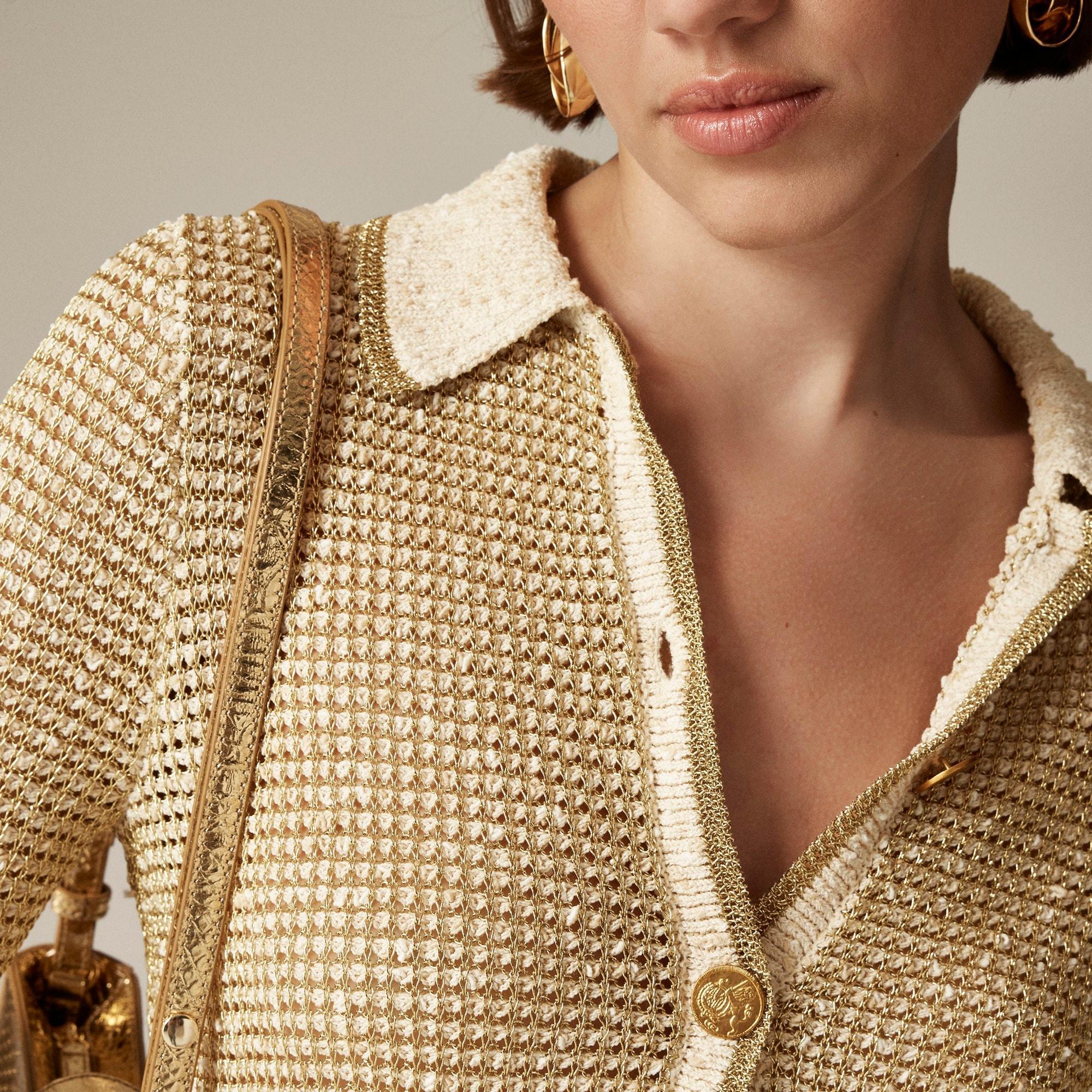 Collared cardigan sweater in metallic yarn Product Image