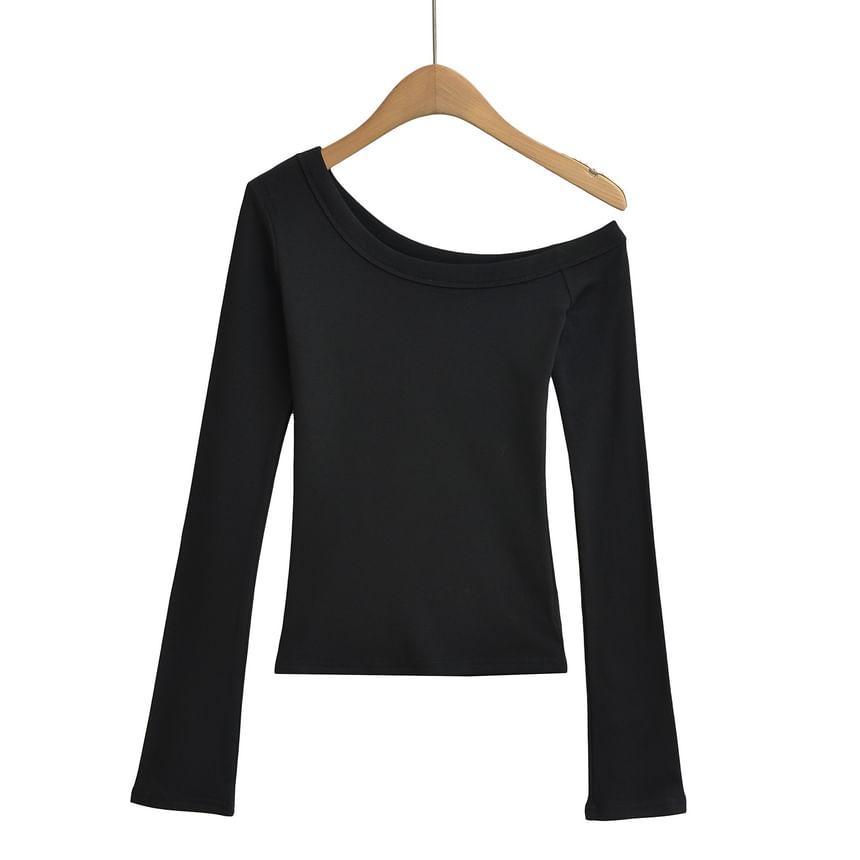 Long-Sleeve Asymmetcal Plain Top Product Image