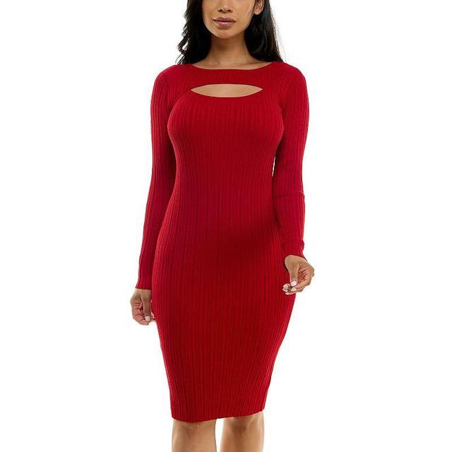 Womens Nina Leonard Ribbed Midi Sweater Dress Red Product Image