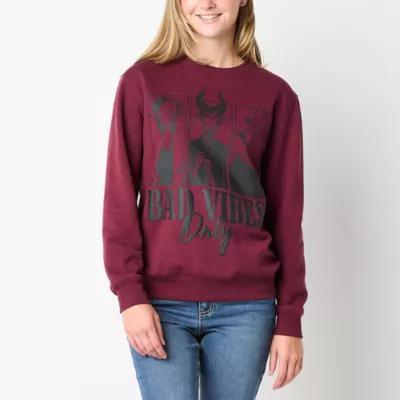 Juniors Disney Villains Bad Vibes Only Oversized Womens Crew Neck Long Sleeve Sweatshirt Product Image