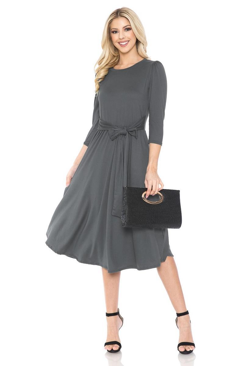 A Line Midi Dress with Shirred Shoulder product image