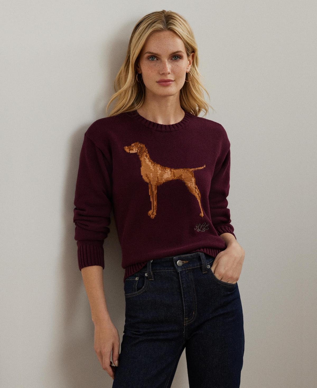 Lauren Ralph Lauren Womens Intarsia-Knit Vizsla Cotton Sweater Product Image