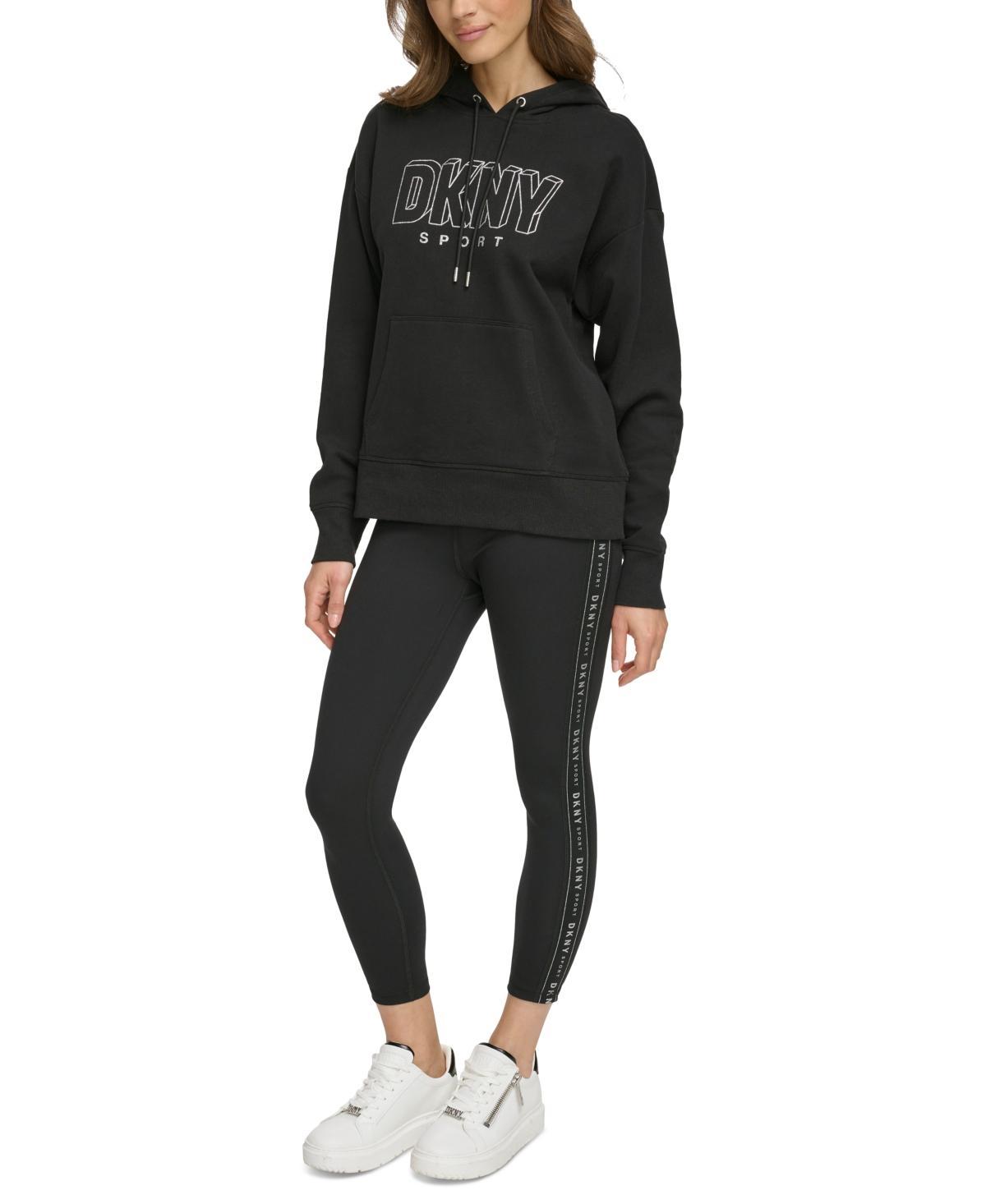 Dkny Sport Womens Glitter-Logo Pullover Hoodie - Peacock Pink Product Image