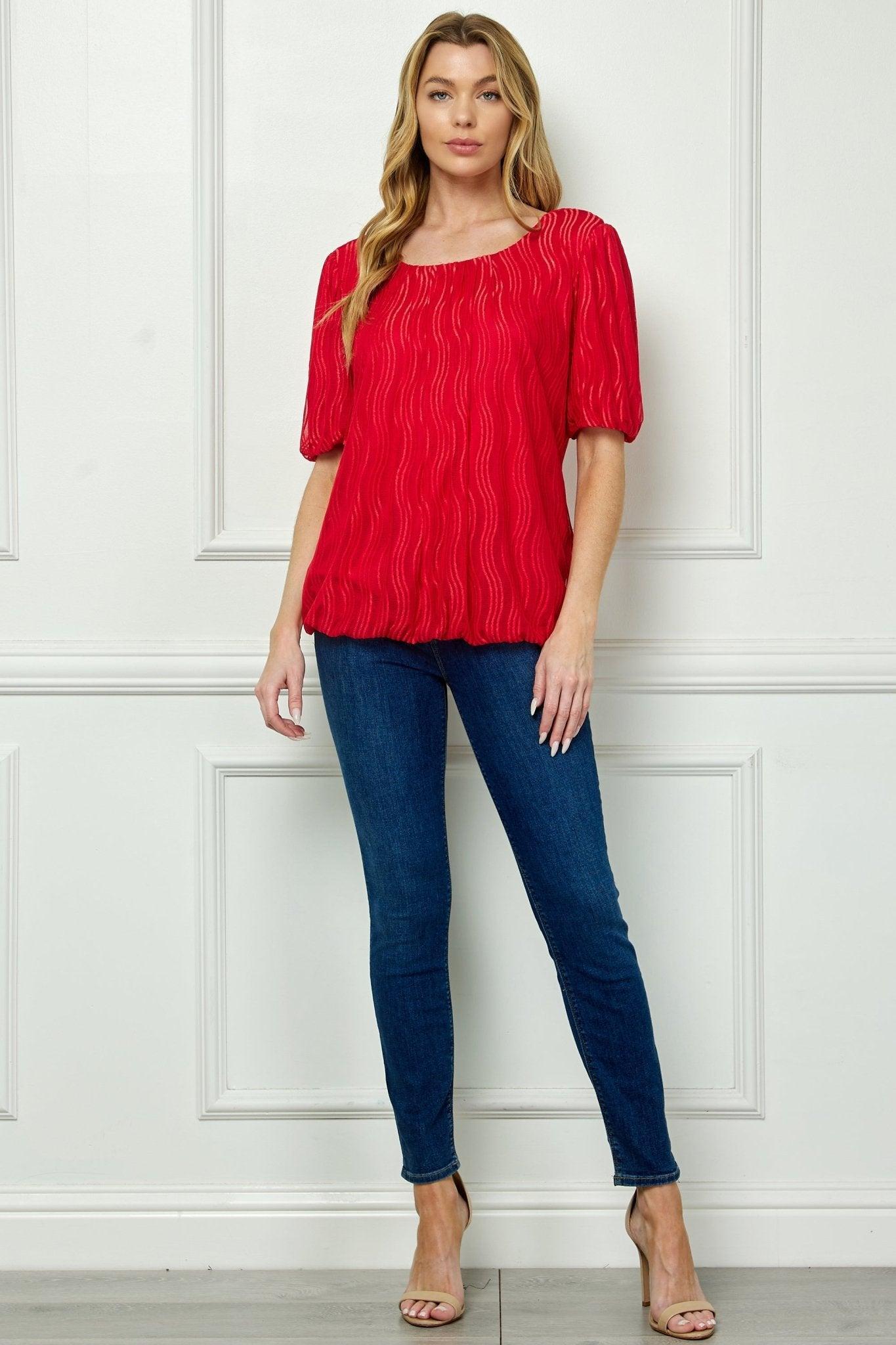 Short Puff Sleeve Scoop Neck Bubble Blouse Product Image