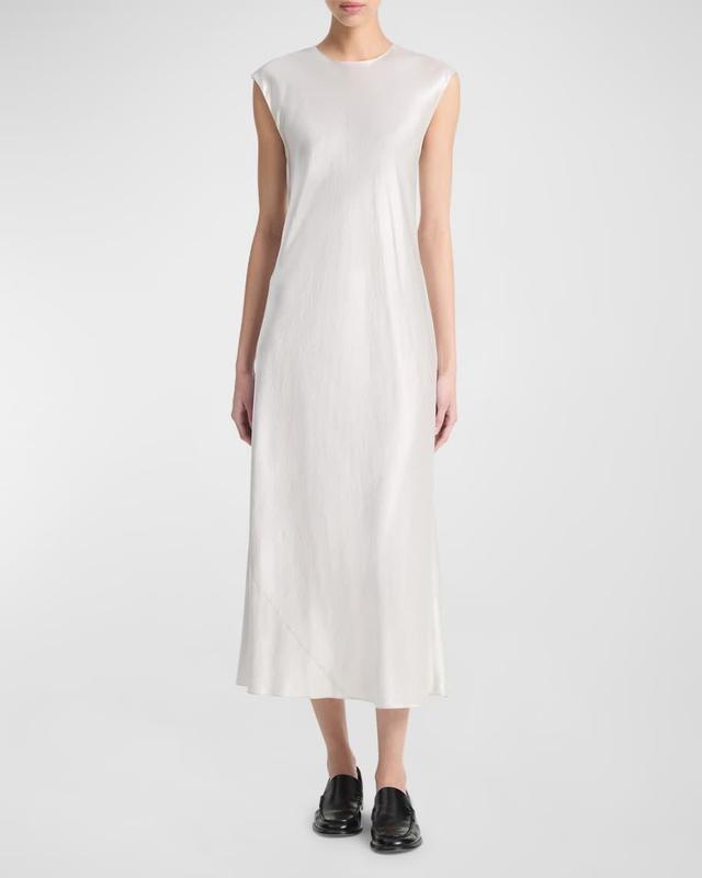 Bias Satin Crew Cap-Sleeve Midi Dress Product Image