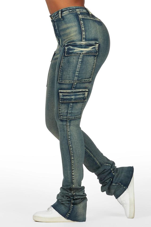 Vixen Tinted Dark Wash Cargo Super Stacked Pant Female Product Image